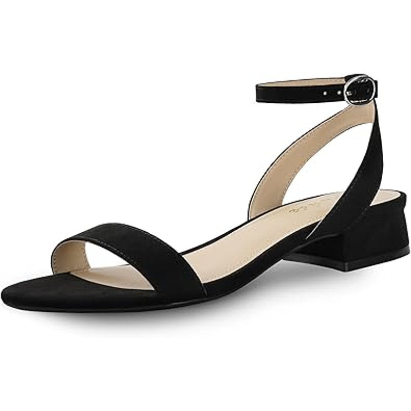 Ankis Womens 8.5 Black Faux Suede Open Toe Adjustable Ankle Strap Heeled Sandals