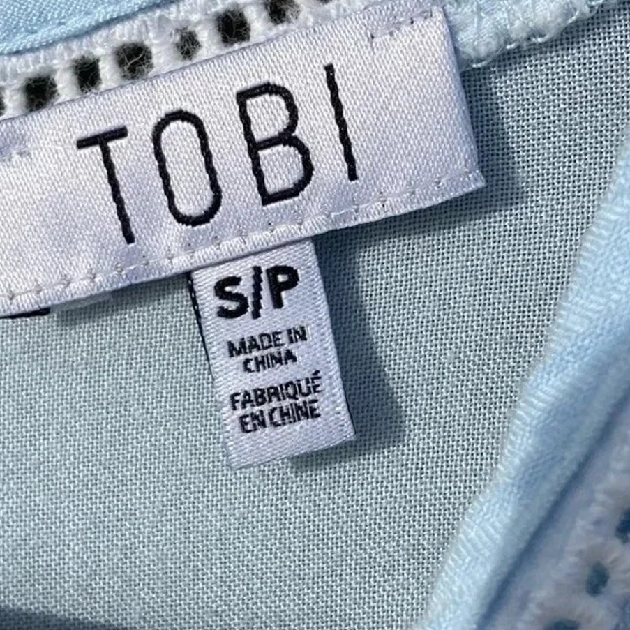 TOBI Womens Small 100% Cotton Light Blue Sleeveless Back Zip Babydoll Mini Dress