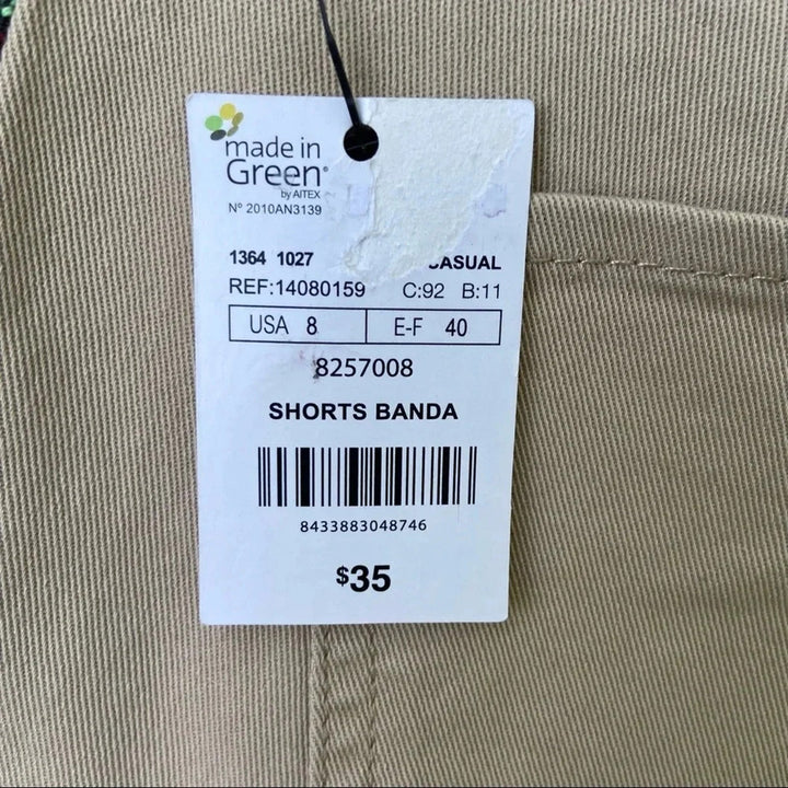 NWT New MNG Mango Womens Size 8 Khaki Side Stripe Stretch Cotton Short Shorts