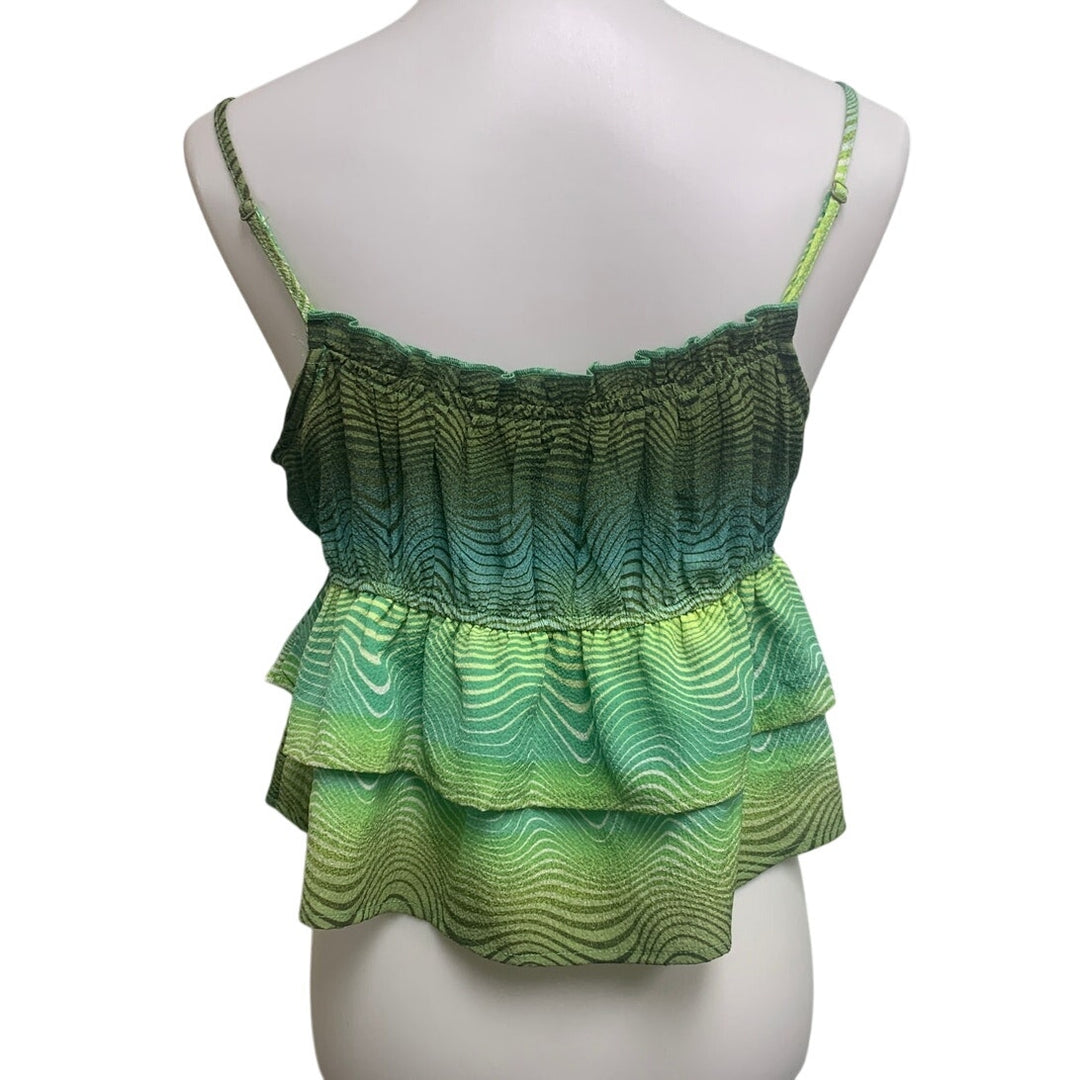 New Wild Fable Juniors Large Green Ruffled Strappy Cropped Ombre Top Shirt