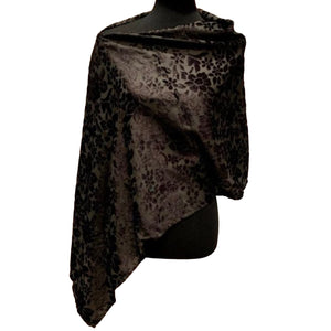Handmade Upcycled Black Floral Flocked Lightweight Shimmery Flowers Poncho