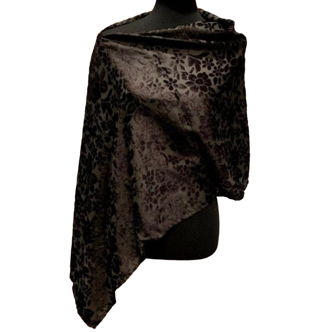 Handmade Upcycled Black Floral Flocked Lightweight Shimmery Flowers Poncho