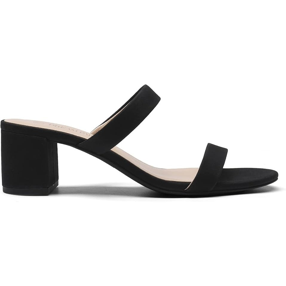 Dream Pairs Womens Size 9 Black 2-Strap Open Toe Block Chunky 2" Heels Sandals