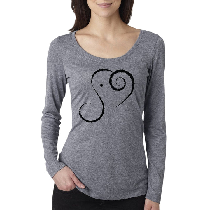 New Womens Medium Hand Printed Elephant Long Sleeve PolyCotton Scoop Neck Tee