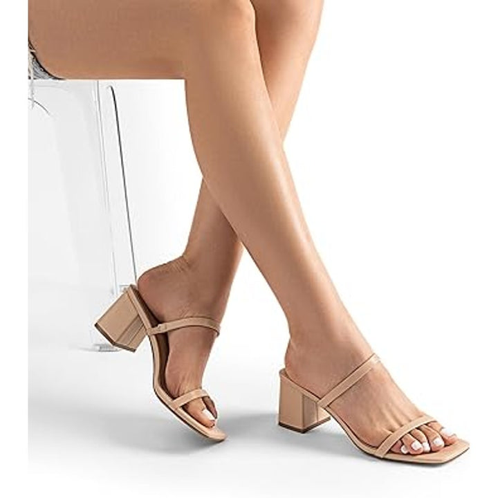 Dream Pairs Womens Size 7.5 Tan Open Toe Double Strap 3" Block Heel Sandal Shoes