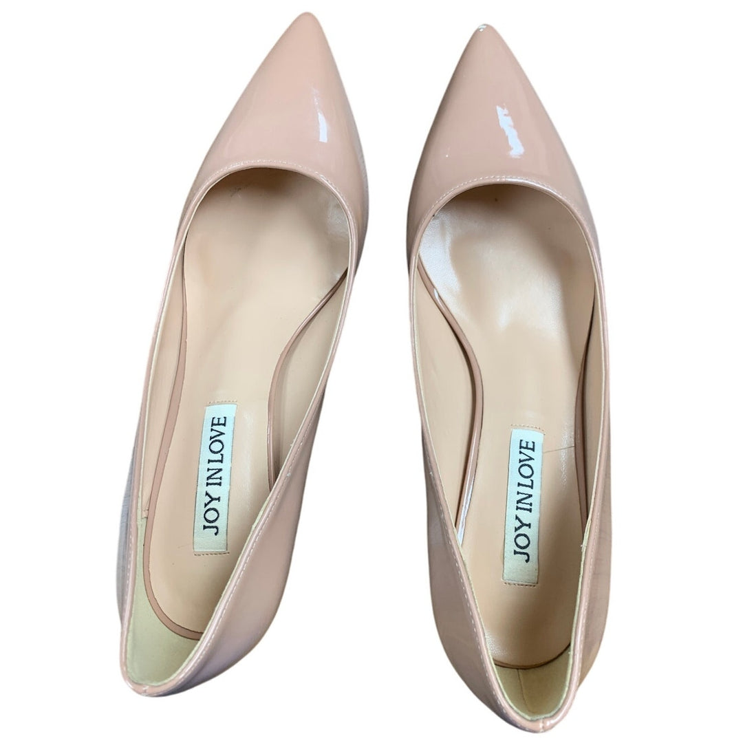 Joy In Love Womens 7.5 Tan 3" Heel Close Pointy Toe Faux Leather Pumps Shoes