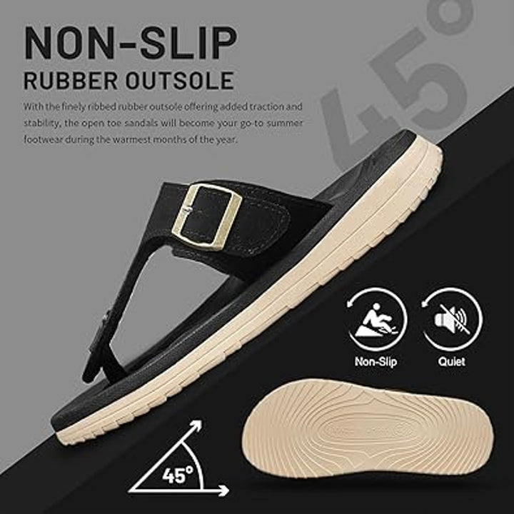 Subbxre Mens 12 Black Thong Adjustable Buckle Open Toe Flip Flop Sandal Shoes