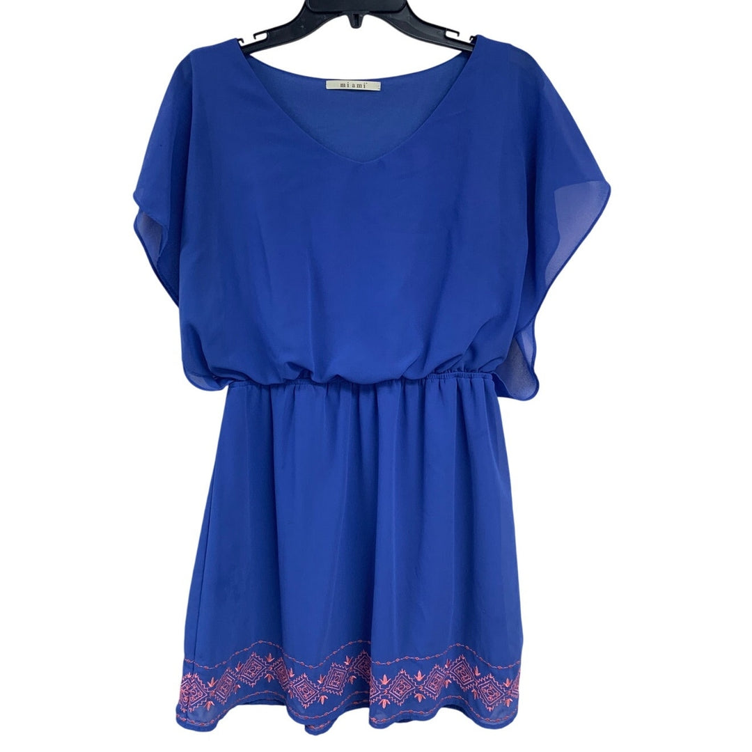 Mi Ami Womens Medium 100% Polyester Embroidered Pattern Lined Blouson Dress