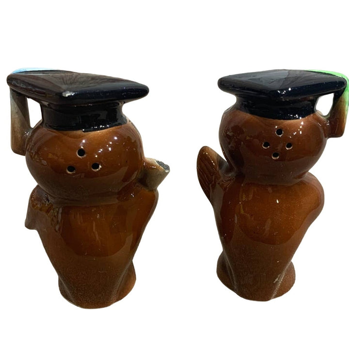 Vintage 1956 Leo Afton Ceramic Graduate Wise Owl Bird Salt Pepper Shaker Set