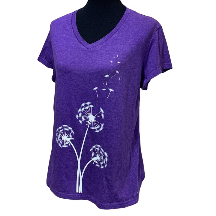 Hand Printed Upcycled XL Dandelion Make a Wish Cotton Blend Short Sleeve Tee