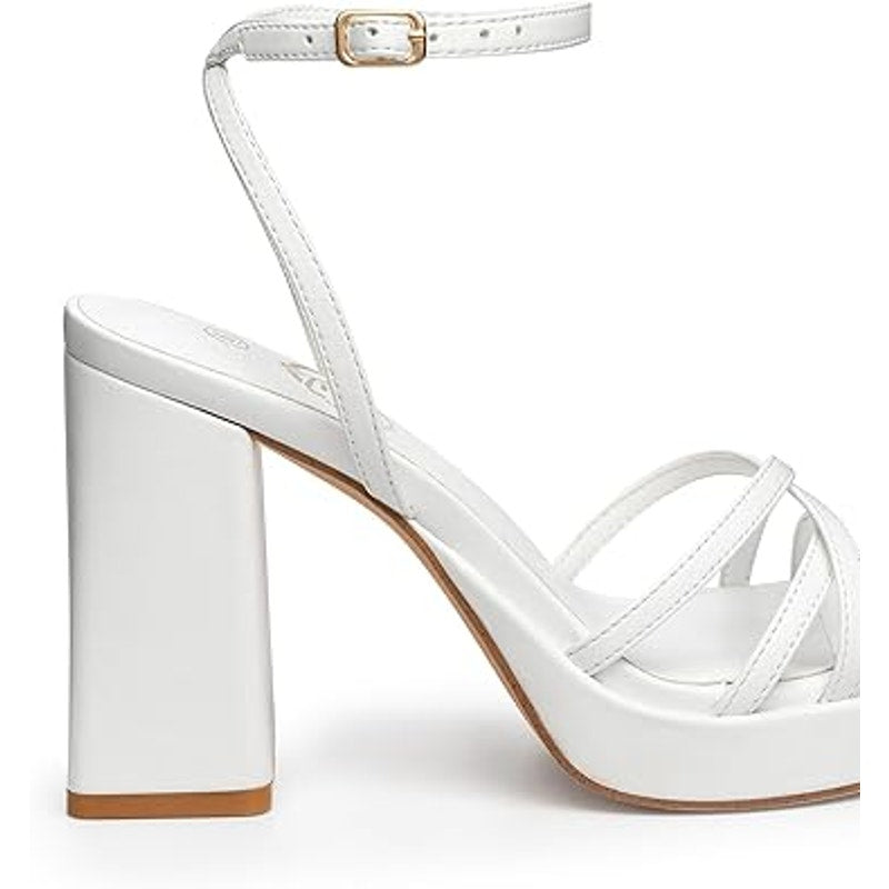 Trary Womens Size 9.5 White Open Toe 4.25" Block Heel Ankle Strap Sandal Shoes