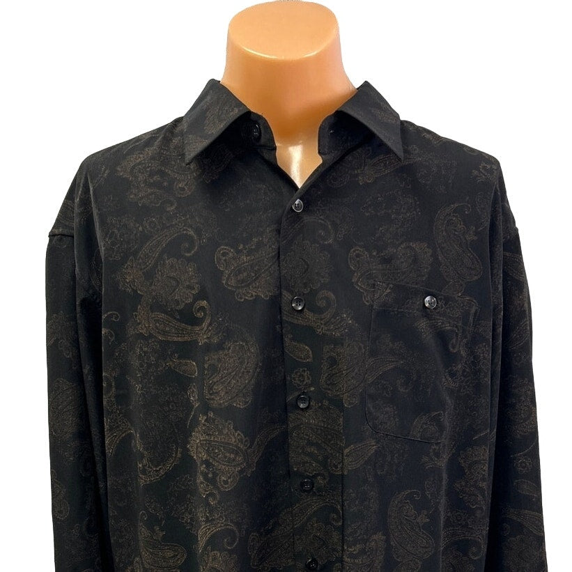 Mondo Uomo Italia Mens XXL Long Sleeve Button Up Metalic Paisley Polyester Shirt