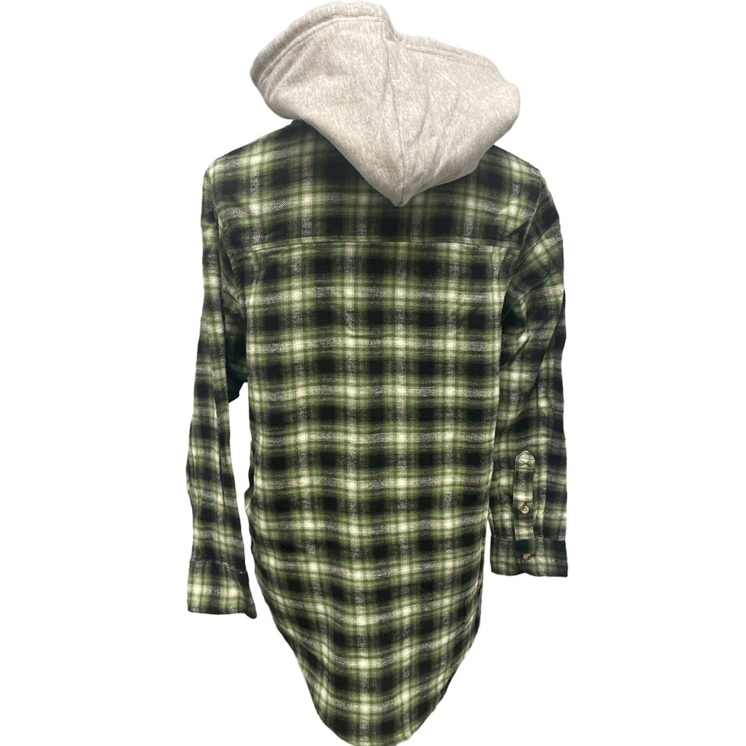 New Hand Printed Womens Large Black Lab Dog Long Sleeve Plaid Flannel Hoodie