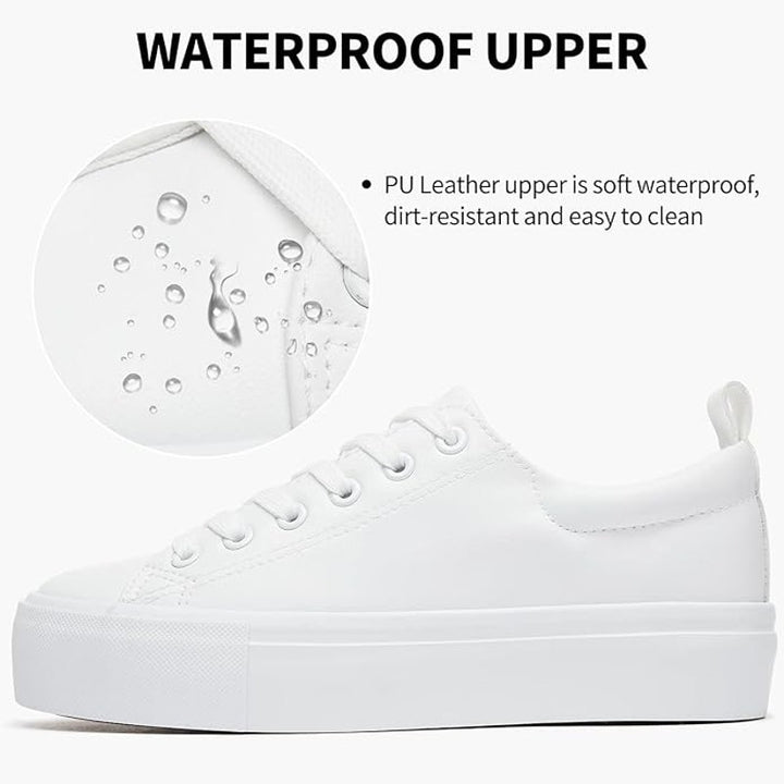 Sernial Womens Size 10 White Faux Leather Classic Lace Up Platform Walking Shoes