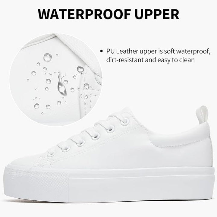 Sernial Womens Size 10 White Faux Leather Classic Lace Up Platform Walking Shoes
