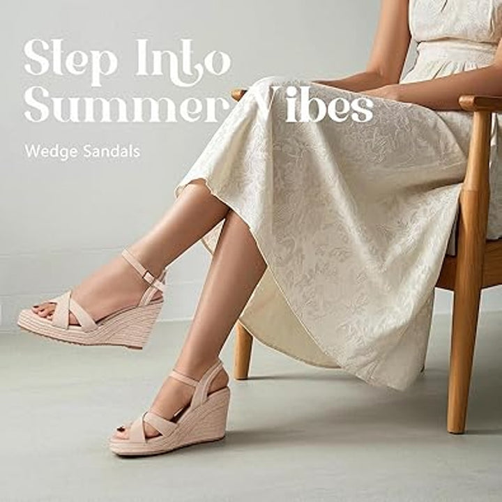 New Mikarka Womens Size 8.5 Tan Open Toe 4" Wedge Espadrille Sandal Shoes