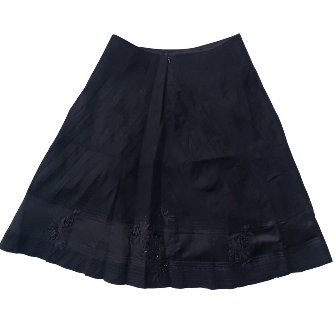 Banana Republic Womens Small Black Wool Blend Floral Beaded Lined Side Zip Skirt