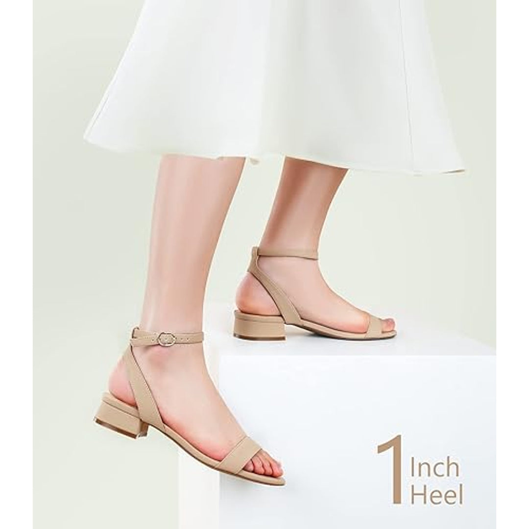Ankis Womens Size 9W Nude Tan Open Toe Ankle Strap Low 1" Heel Sandals Shoes