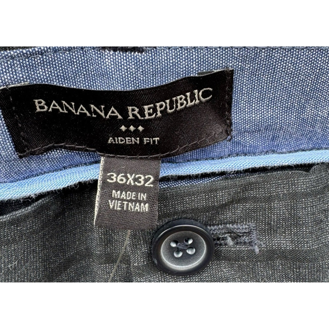 NWT New Banana Republic Mens 36X32 Aiden Fit Gray Plaid Flat Front Trouser Pants