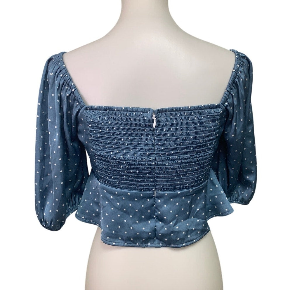 New American Eagle Womens Medium Polka Dot Puff Sleeve Sweetheart Back Zip Top