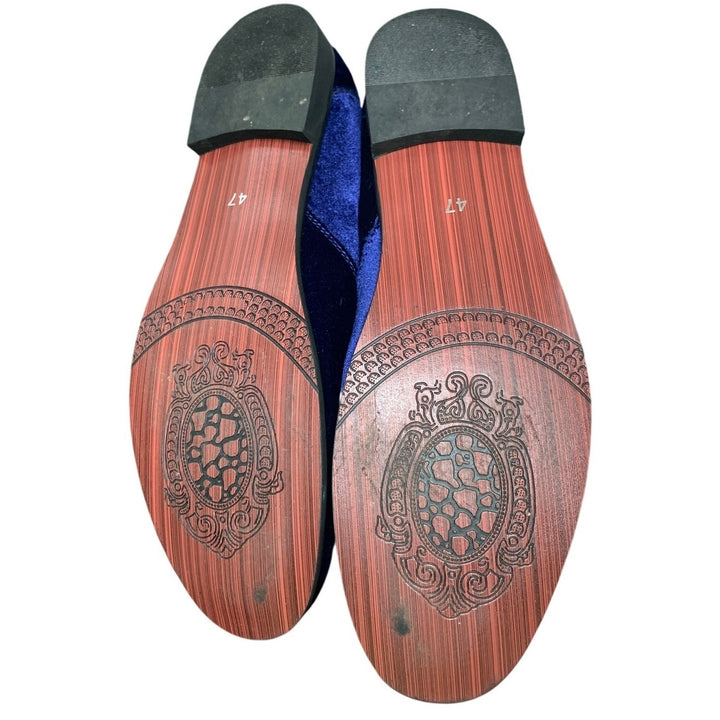 LCQL Mens Size 14 Blue Velvet Gold Accent Luxury Slide On Loafer Formal Shoes