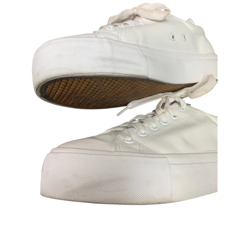 Sernial Womens Size 8 White Faux Leather Lace Up Comfort Tennis Athletic Shoes