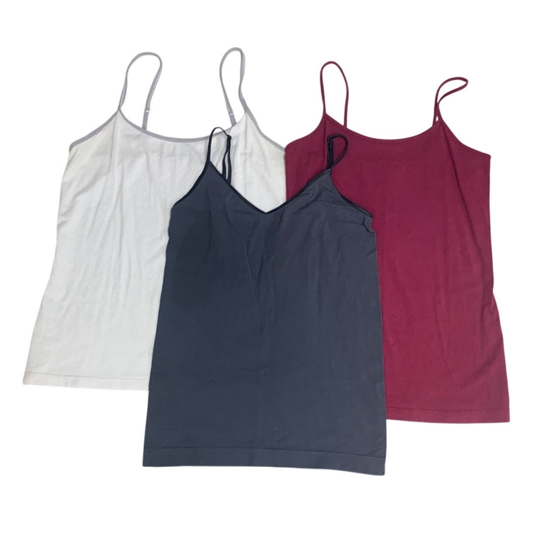 Lot of 3 Womens Medium Maroon Gray White Adjustable Straps Cami Tank Tops