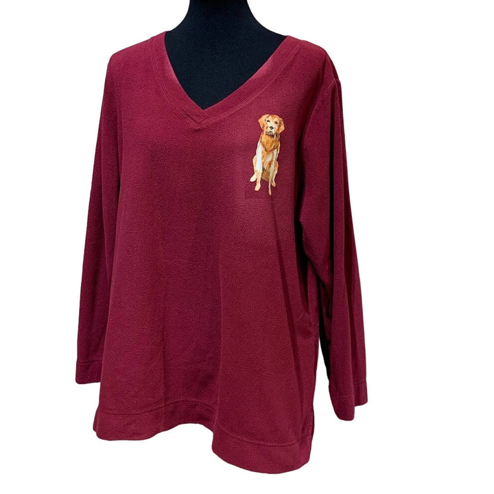Hand Printed Upcycled 1X Golden Retriever Puppy Dog Long Sleeve Fleece Top