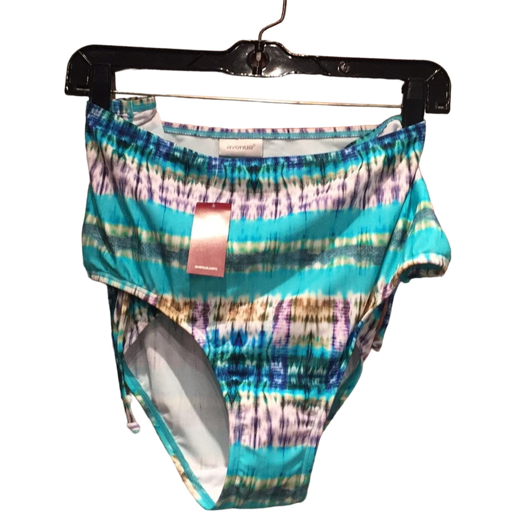 New Avenue Plus Size 24 Blue Swim Bikini Bottom Tummy Panel Hip Thigh Concealer