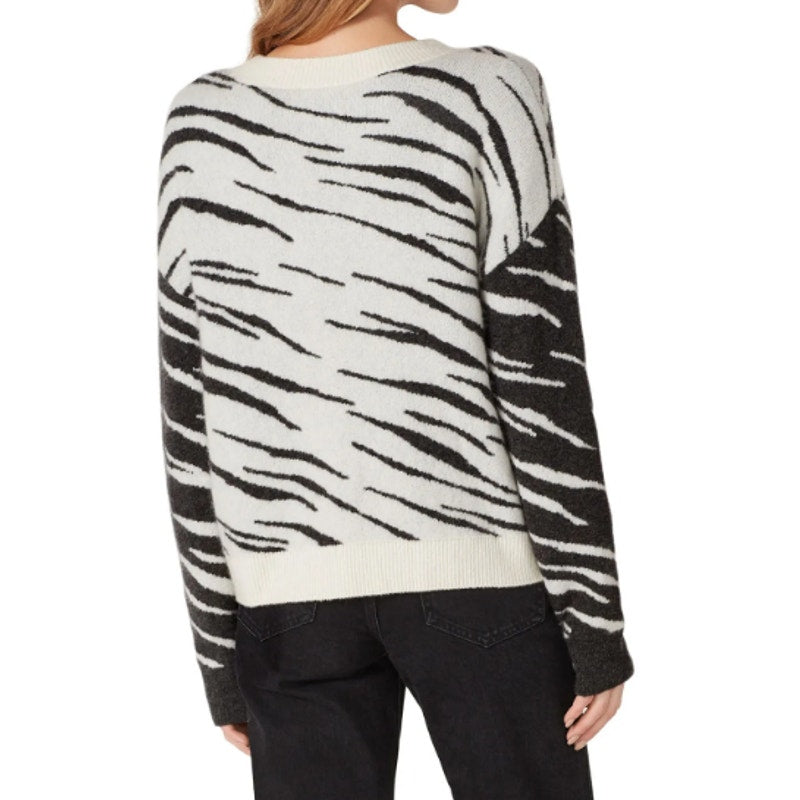 Rails Womens XXL Gray Black White Tiger Stripe Long Sleeve Crew Neck Sweater