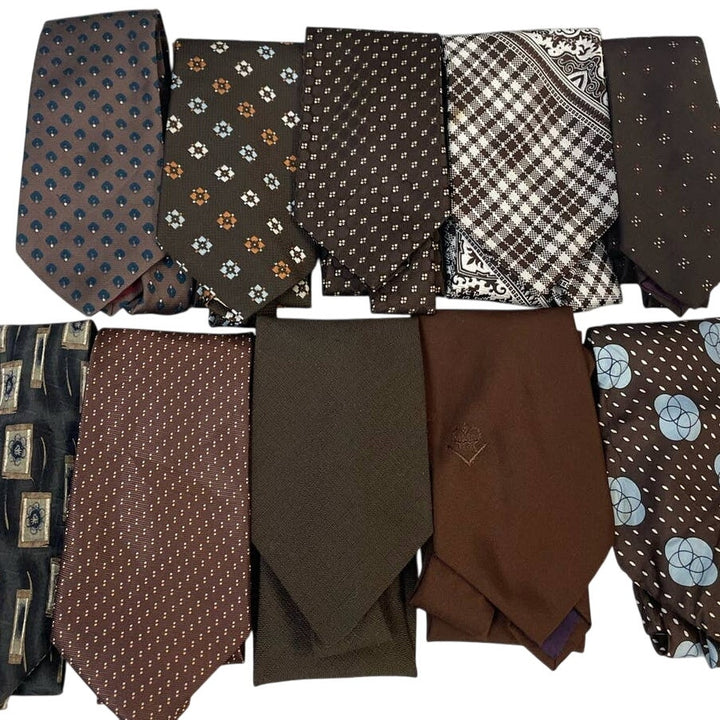 Lot of 10 Brown White Vintage &amp; Modern Career Silk Polyester Necktie Ties