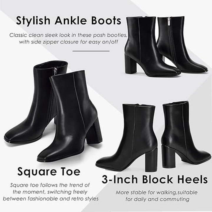 New Genshou Womens Size 10 Black Faux Leather Square Toe Zip Up Ankle Boot Shoes