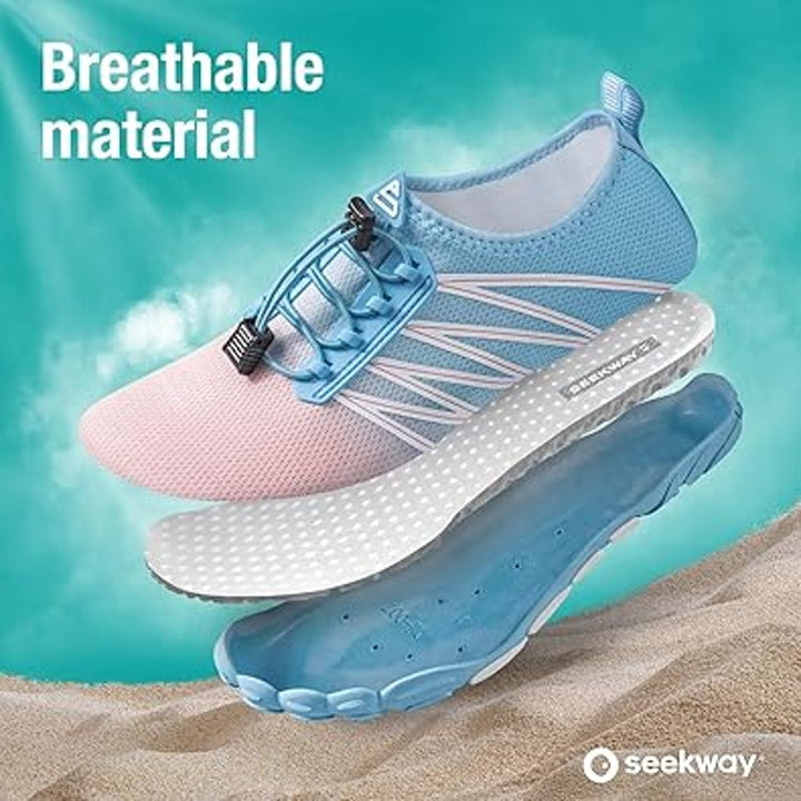 Seekway Womens Size 9 Blue Pink White Drawstring Quick-Dry Aqua Sock Water Shoes