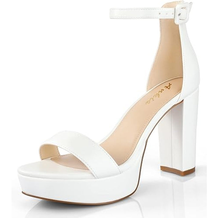 Ankis Womens Size 7 White 4" Chunky Open Toe Ankle Strap Platform Heels Shoes