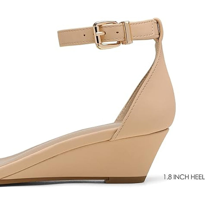 Dream Pairs Womens Size 7.5 Tan Open Toe 2" Low Wedge Ankle Strap Sandal Shoes