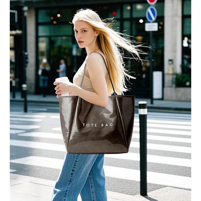 New Kalidi Large Chocolate Brown PVC Tote Bag Women Weekender Hobo Travel Purse