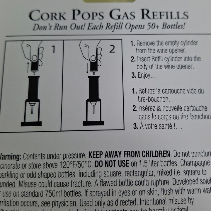 New Giovanni Collection Cork Pops CO2 Propelled Wine Bottle Opener w Refills