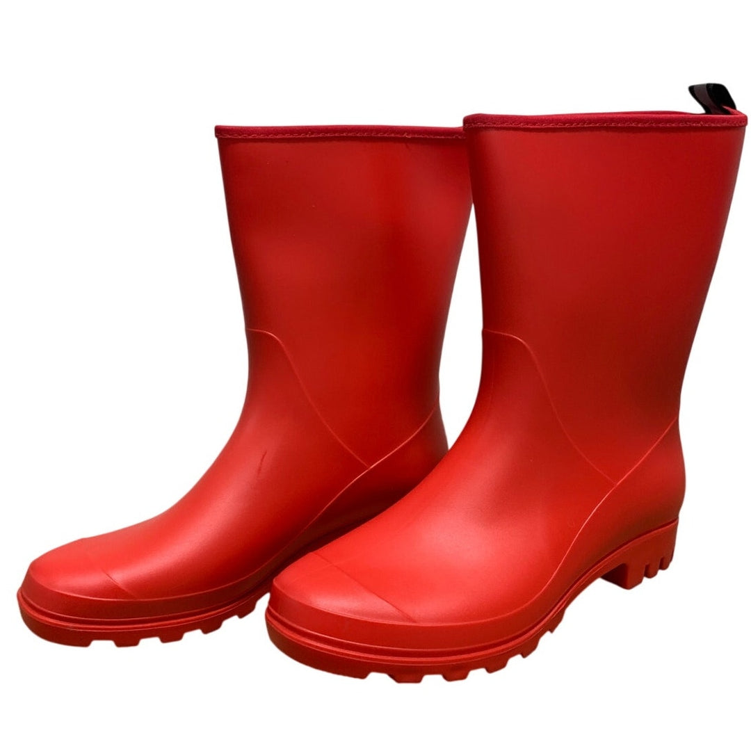 Hisea Womens Size 9 Red Mid-Calf Pull On Rubber Waterproof Wide Calf Rain Boots