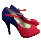 Xappeal US Size 8.5 Swank Pink Colorblock Faux Suede Strappy Peep Toe 4" Heels