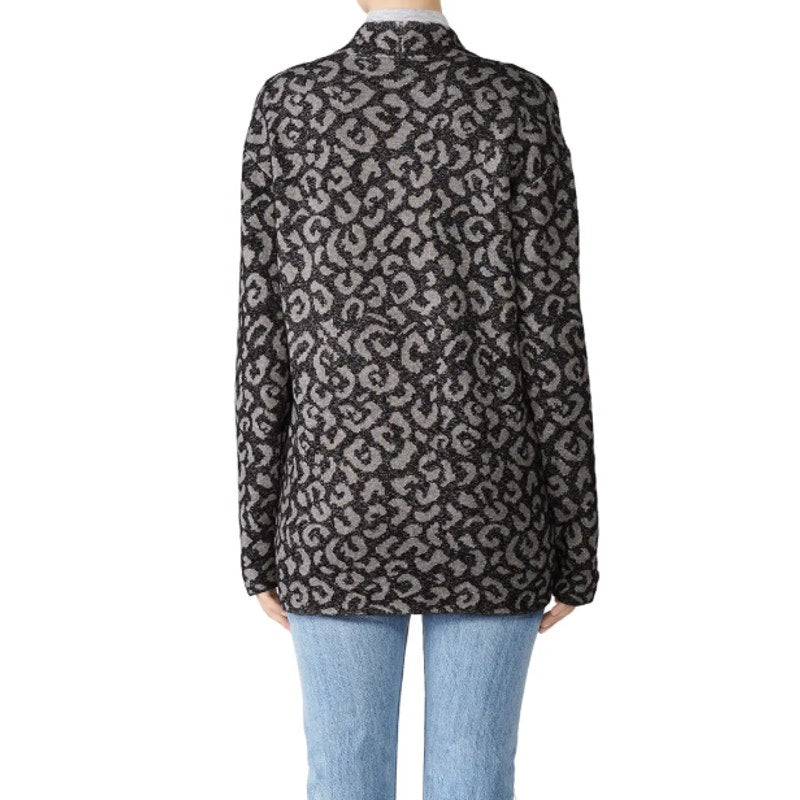 Michael Stars Womens Large Leopard Print Long Sleeve Open Front Cardigan Sweater