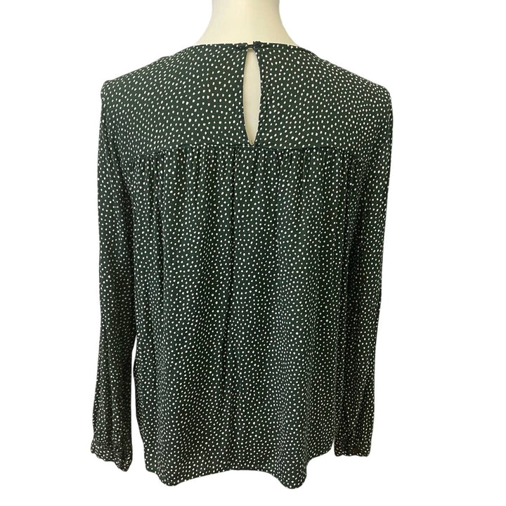 H&amp;M Womens Size 12 100% Viscose Long Sleeve Forest Green Polka Dot Blouse Top