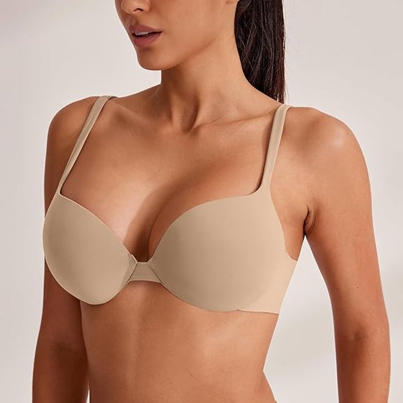 New Reoria Womens 40C Tan Teardrop No-Poke Push Up Underwire Plunge Bra