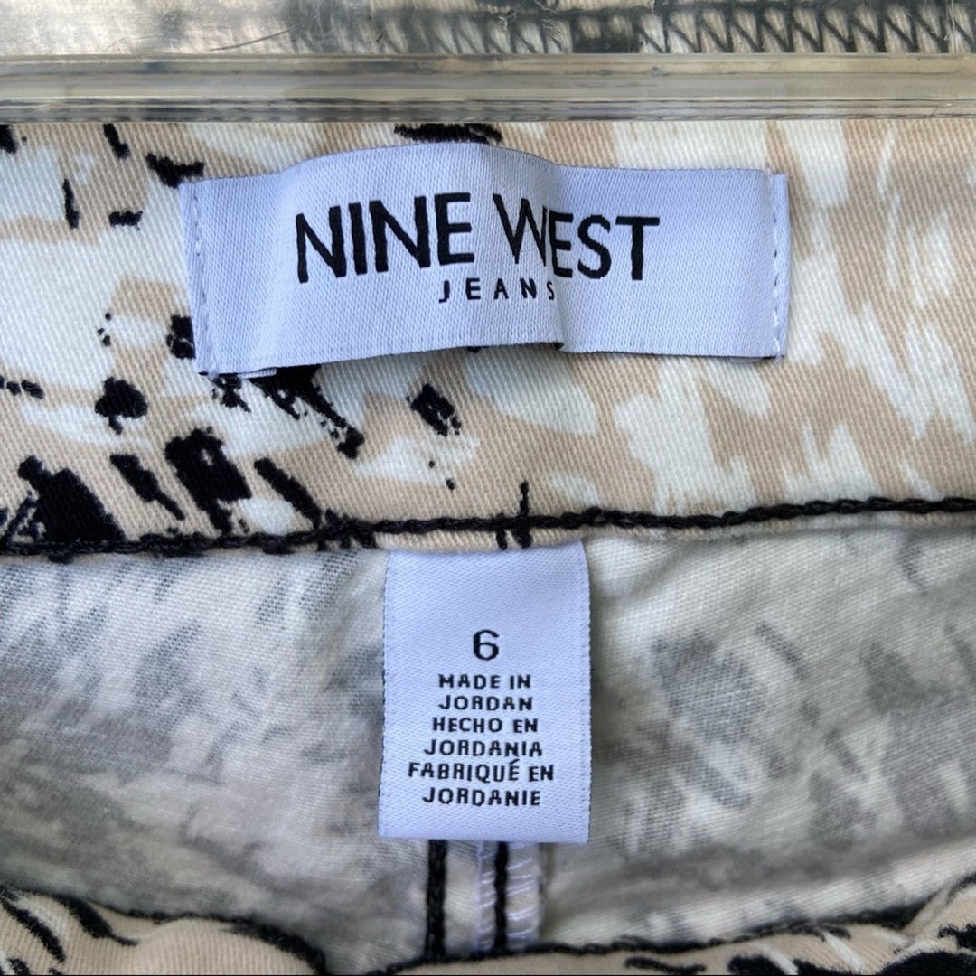 NWT New Nine West Womens Size 6 Stone Abstract Print Heidi Pull On Skimmer Pants
