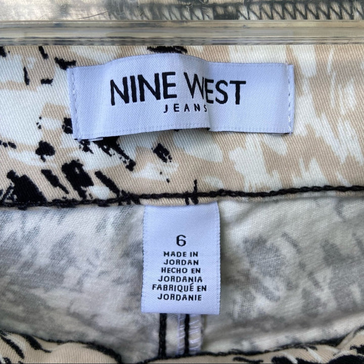 NWT New Nine West Womens Size 6 Stone Abstract Print Heidi Pull On Skimmer Pants