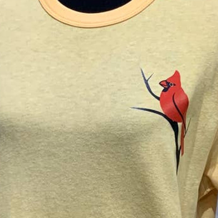 New Hand Printed Mens Large Red Cardinal Bird Short Sleeve PolyCotton T-Shirt