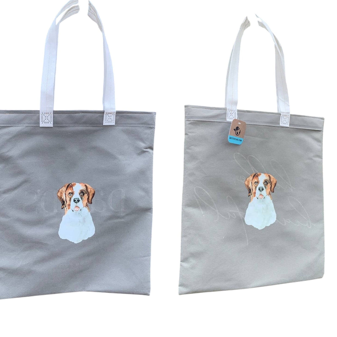 Upcycled Hand Printed Handmade St Bernard Puppy Dog Reuseable ShopperTote Bag