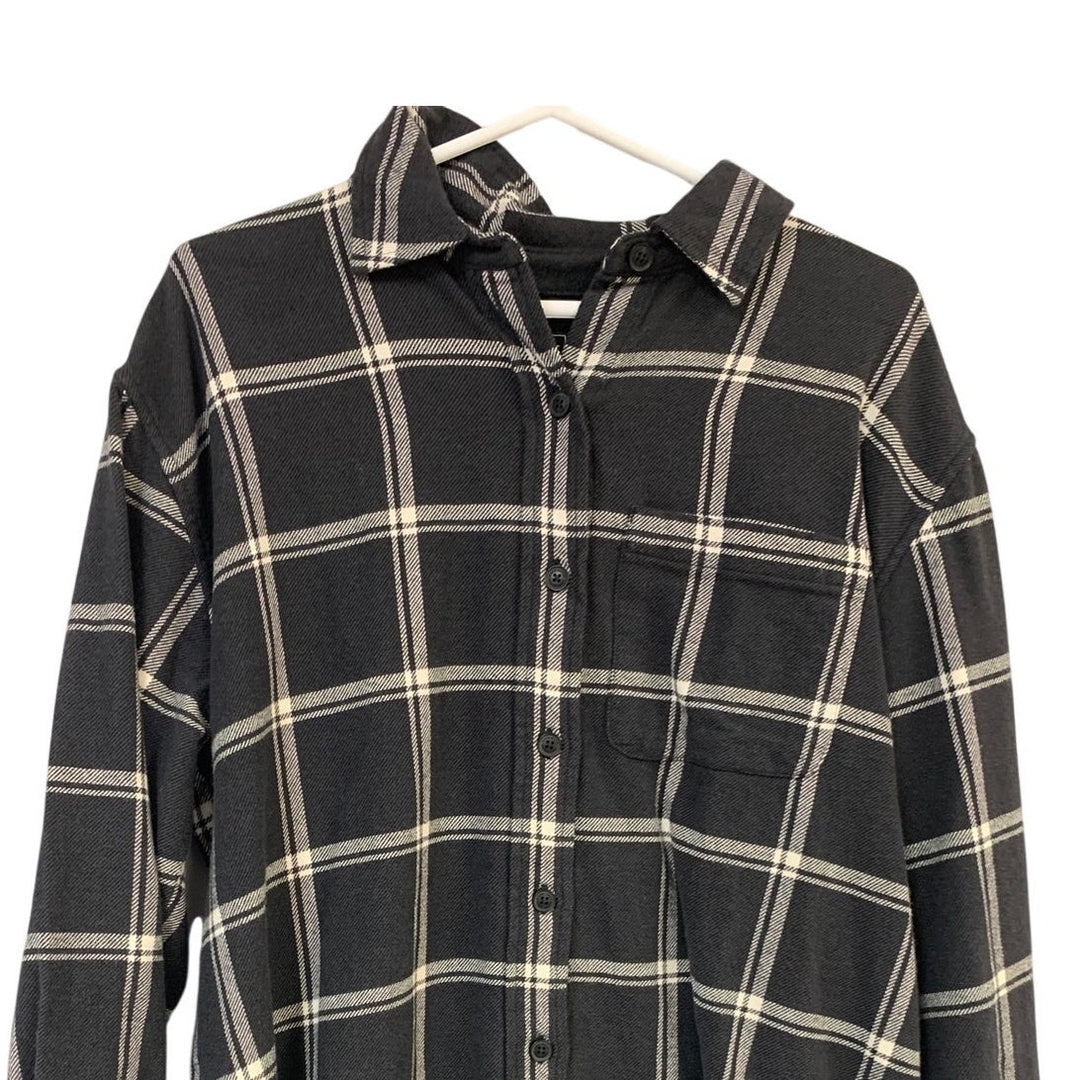 New Eddie Bauer Womens Medium Navy Ballard Flannel Long Sleeve Button Up Shirt