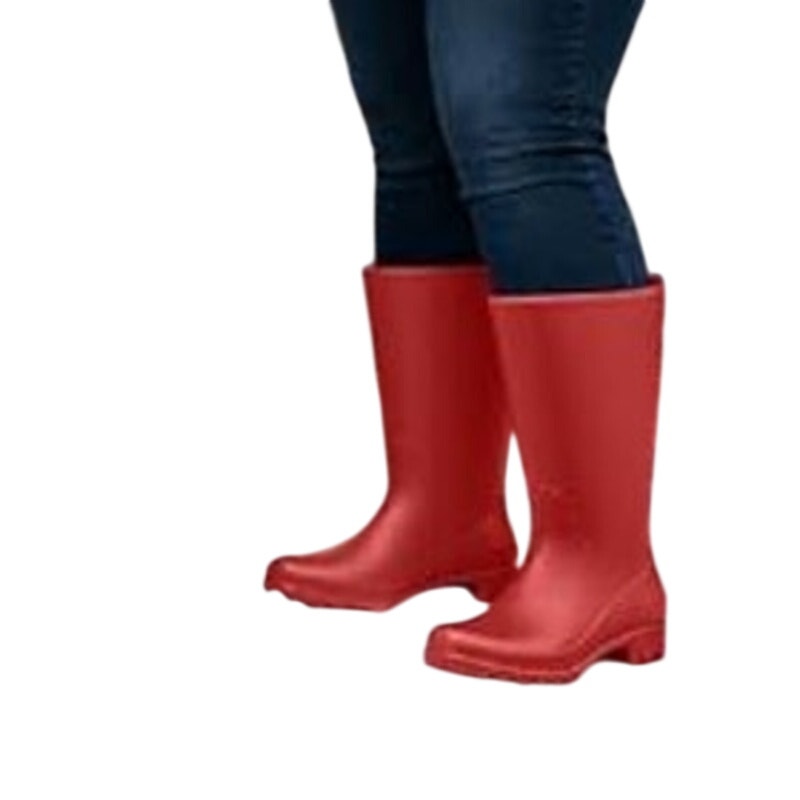 Hisea Womens Size 9 Red Mid-Calf Pull On Rubber Waterproof Wide Calf Rain Boots