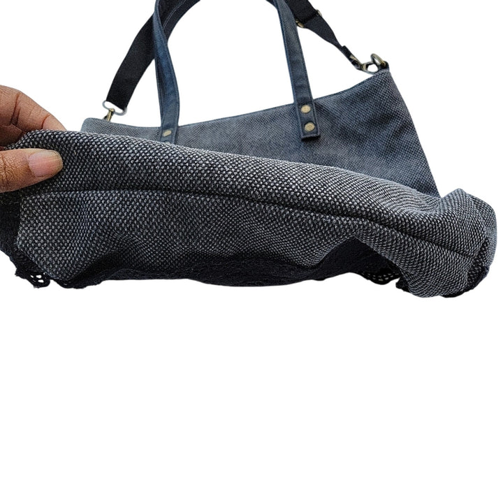 New Mudd Canvas Feel Polyester Snap Top Faux Leather Accent Lace Tote Bag