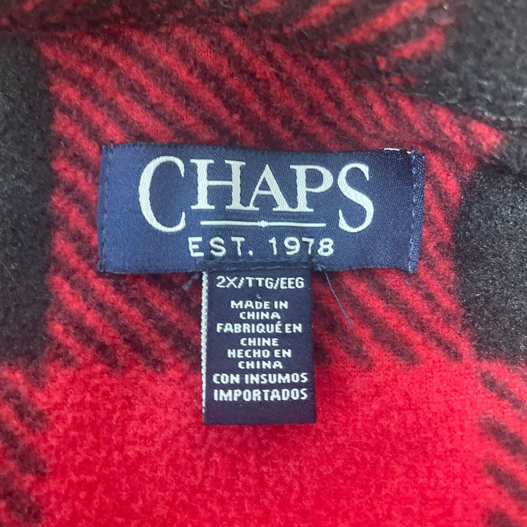 Chaps Womens 2X 100% Polyester Plaid Sleeveless Collared Fleece Vest w Pockets